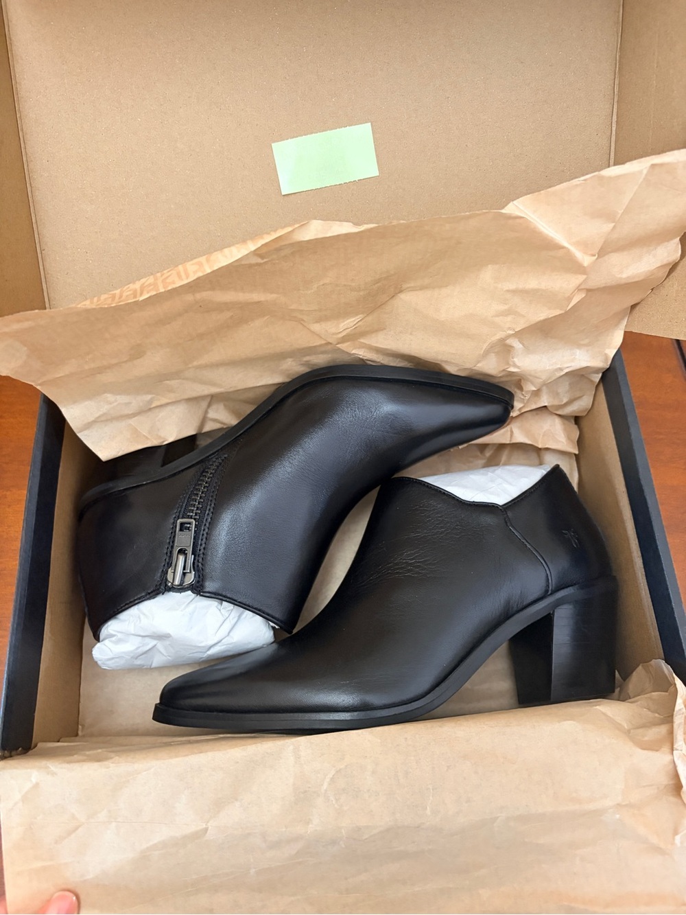 Frye Sara Shooties Black Leather Low Ankle Booties with Side Zip